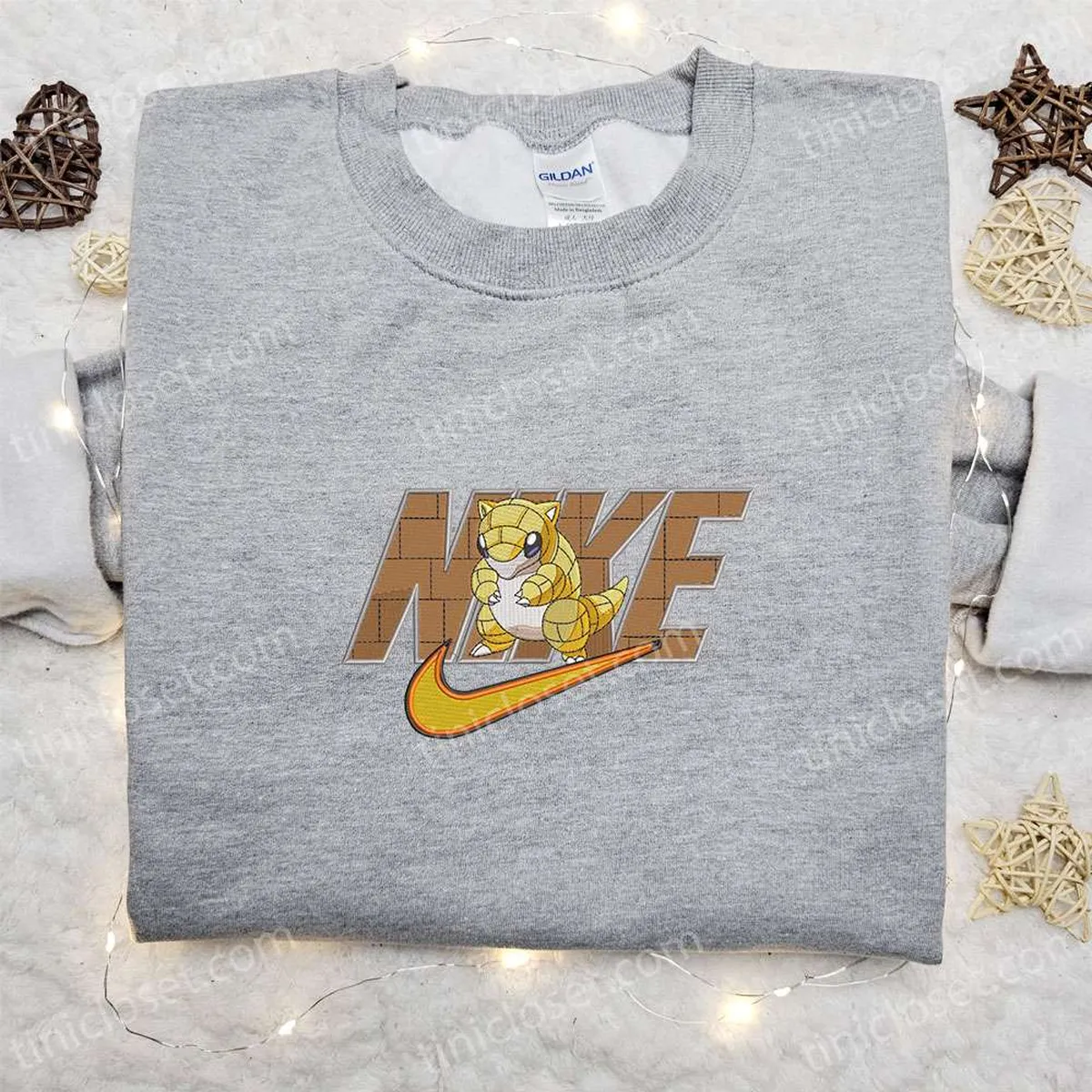 Sandshrew x Nike Embroidered Sweatshirt, Pokemon Embroidered Hoodie, Anime Embroidered Shirt