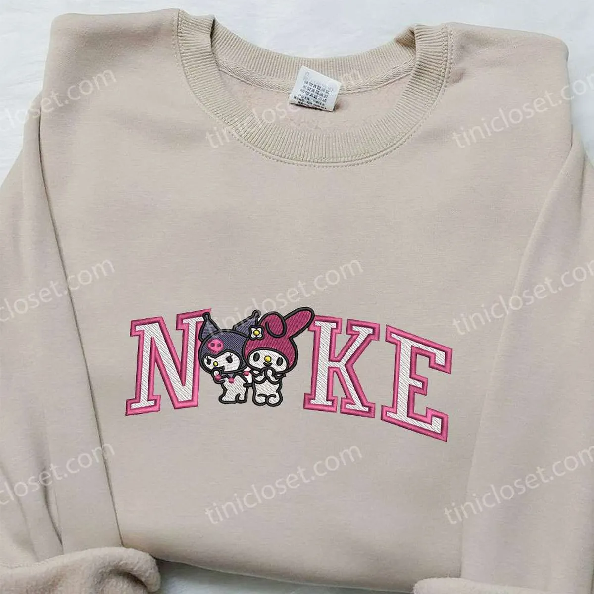 Sanrio Kuromi and Melody x Nike Embroidered Sweatshirt, Hello Kitty Embroidered Shirt, Nike Inspired Embroidered Shirt