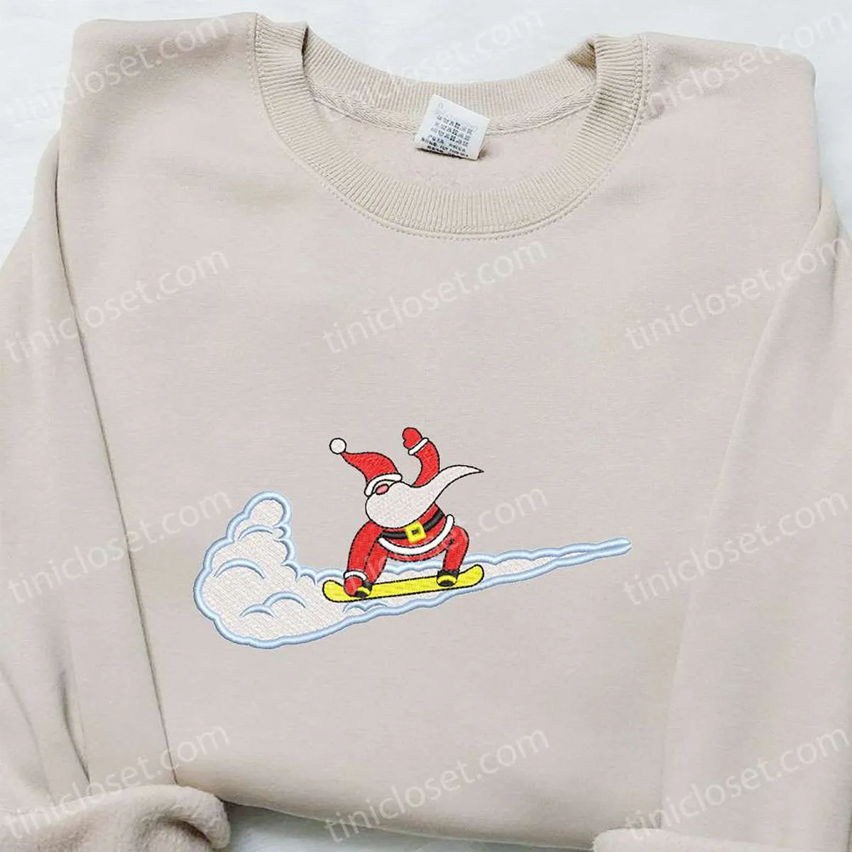 Santa Claus x Swoosh Embroidered Hoodie, Christmas Embroidered Sweatshirt, Custom Embroidered Hoodie