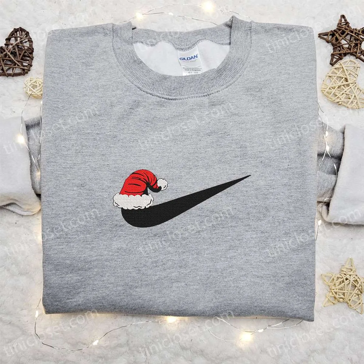 Santa Hat x Swoosh Embroidered Sweatshirt, Christmas Embroidered Shirt, Best Christmas Gift Ideas for Family Santa Hat x Swoosh Embroidered Sweatshirt, Christmas Embroidered Shirt, Best Christmas Gift Ideas for Family