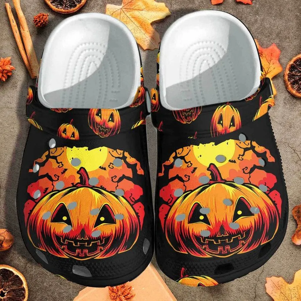 Scary Pumpkin Dark Night Custom Crocs Classic Clogs