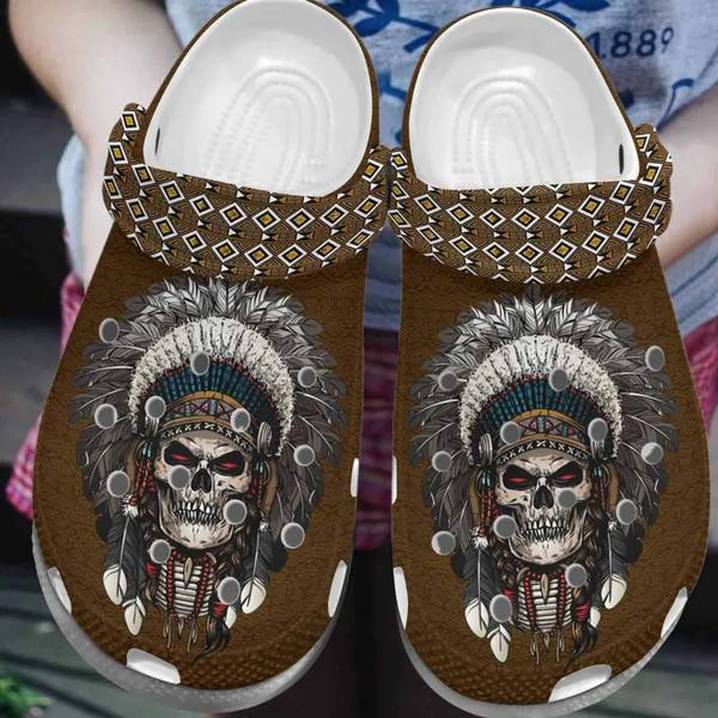 Scary Skull Native America Crocs Clog