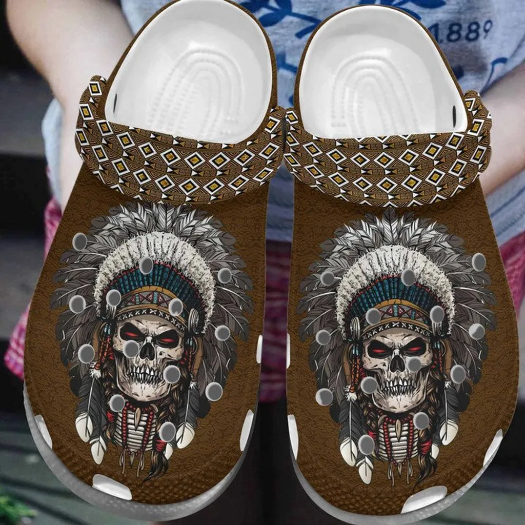 Scary Skull Native America Tattoo Crocs Classic Clogs