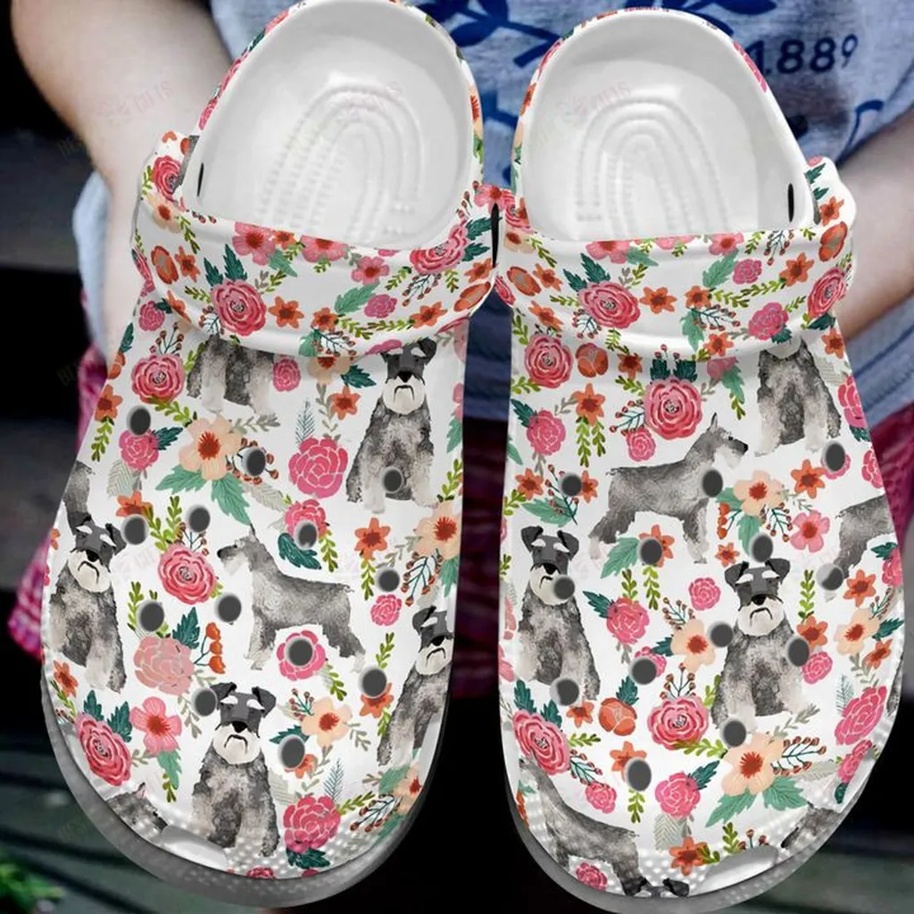 Schnauzer 6 Colors Flower Schnauzers Crocs, Personalized Crocs Classic Clogs