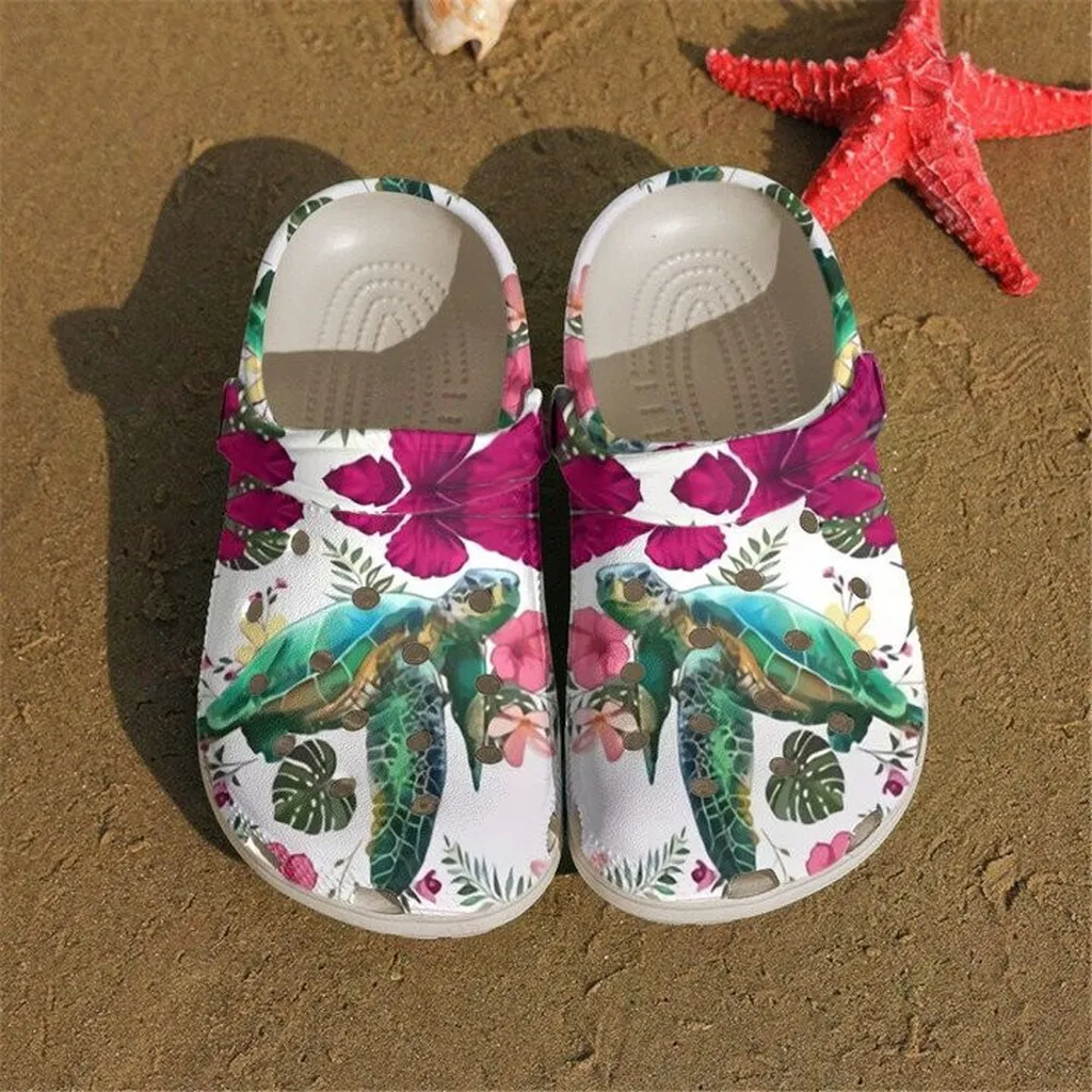 Sea Turtle And Flower Crocs Classic Clogs