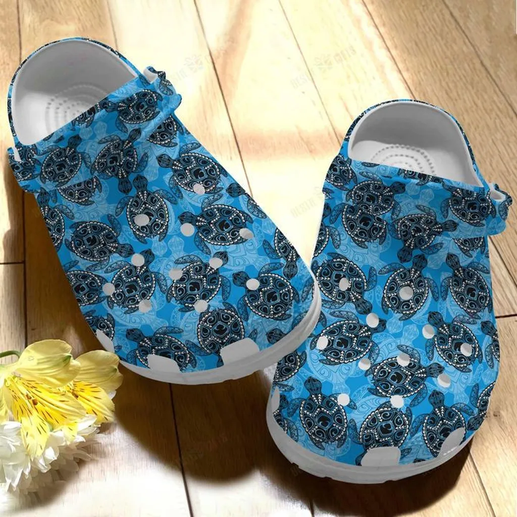 Sea Turtle White Sole Sea Turtle Pattern Crocs, Personalized Crocs Classic Clogs