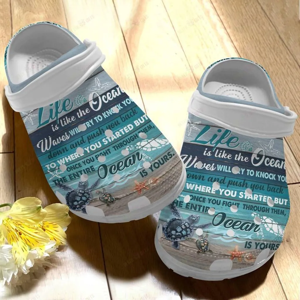 Sea Turtle White Sole The Ocean Crocs, Personalized Crocs Classic Clogs