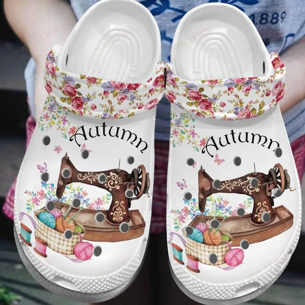 Sewing Personalized White Sewing Machine Crocs Classic Clogs