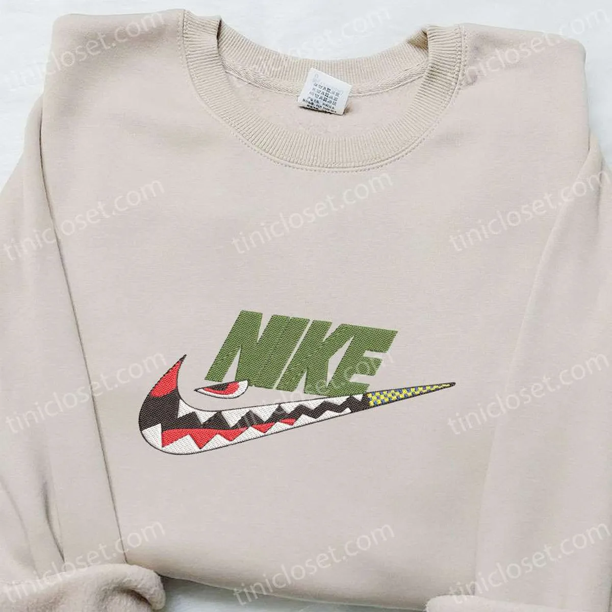 Shark Bathing Ape x Swoosh Embroidered Hoodie, Nike Inspired Embroidered Sweatshirt, Custom Embroidered Hoodie