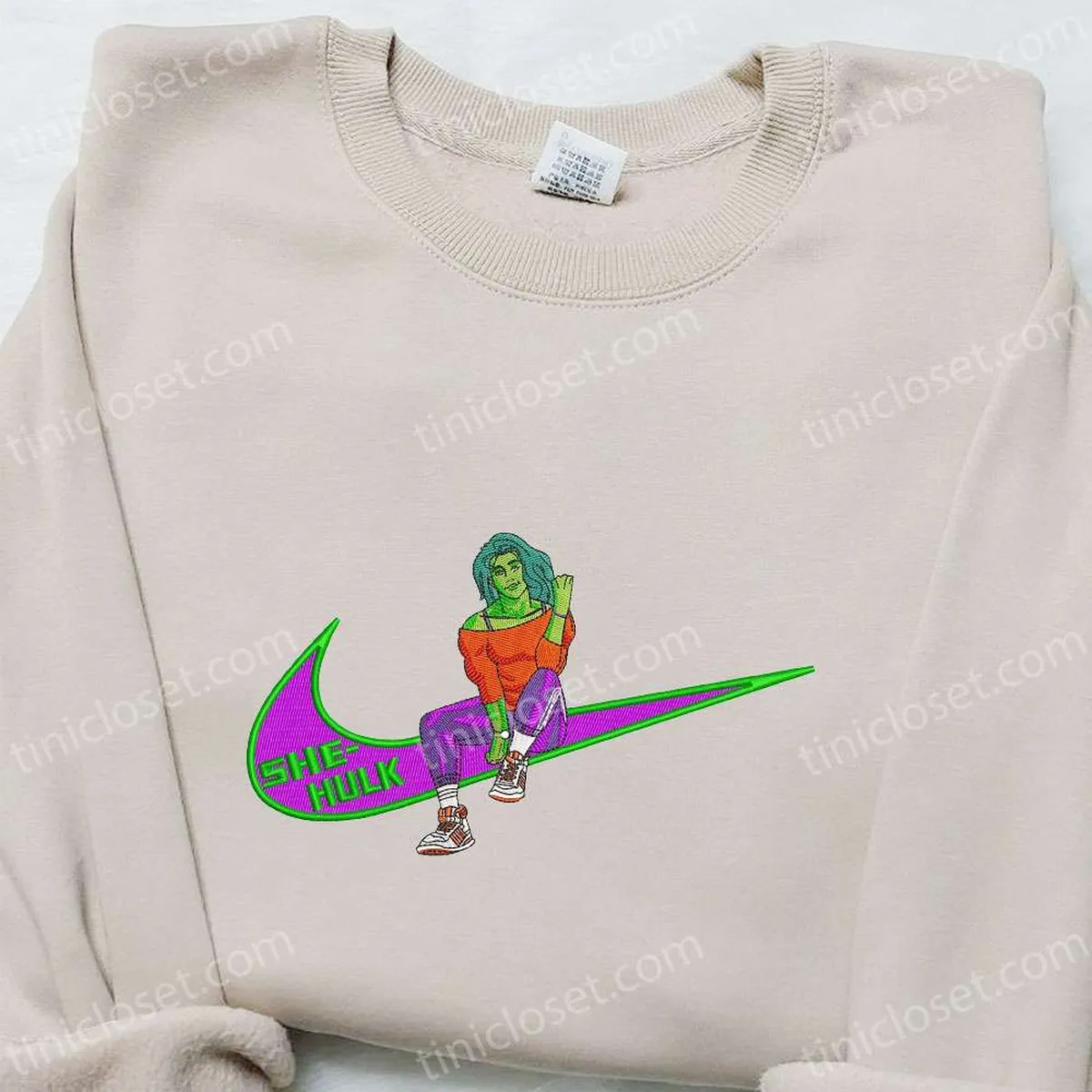 She Hulk x Swoosh Movie Embroidered Hoodie, Marvel Universe Embroidered Sweatshirt, Custom Embroidered Hoodie