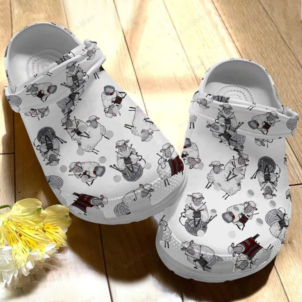 Sheep White Sole 5 Styles Knitting Sheep Crocs, Personalized Crocs Classic Clogs