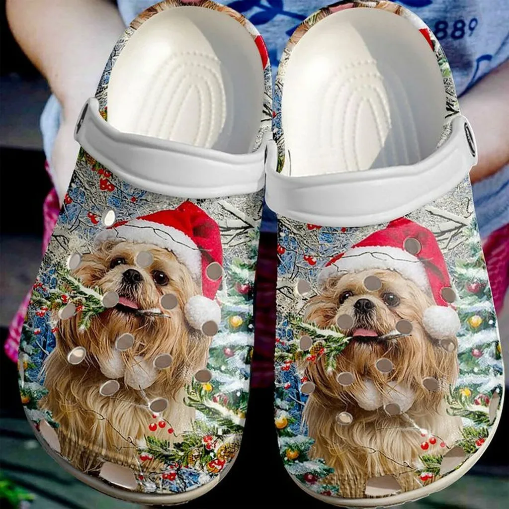 Shih Tzu Christmas Bling Bling 102 Gift For Lover Rubber Crocs Clog