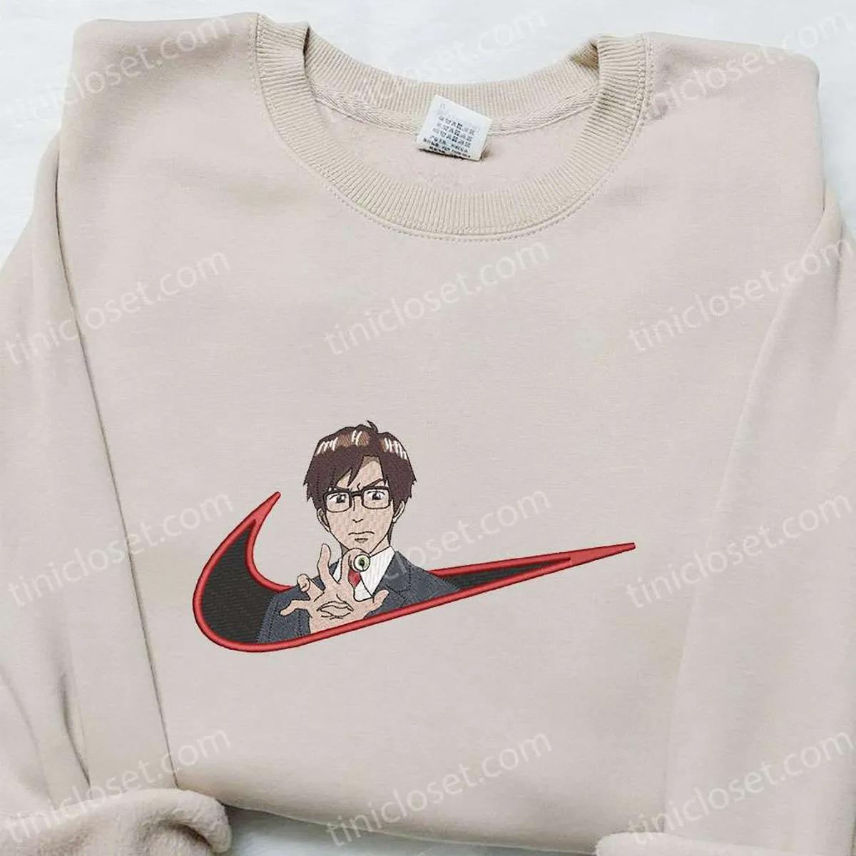 Shinichi Izumi x Nike Swoosh Anime Embroidered Hoodie, Kiseijuu Embroidered Shirt, Nike Inspired Embroidered Shirt