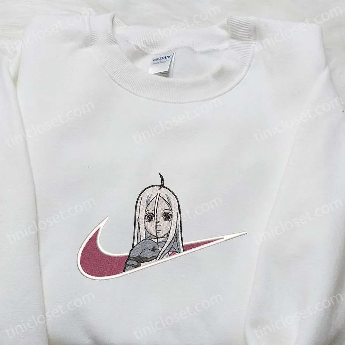 Shiro x Swoosh Anime Embroidered Hoodie, Deadman Wonderland Embroidered Sweatshirt, Custom Embroidered Hoodie Shiro x Swoosh Anime Embroidered Hoodie, Deadman Wonderland Embroidered Sweatshirt, Custom Embroidered Hoodie