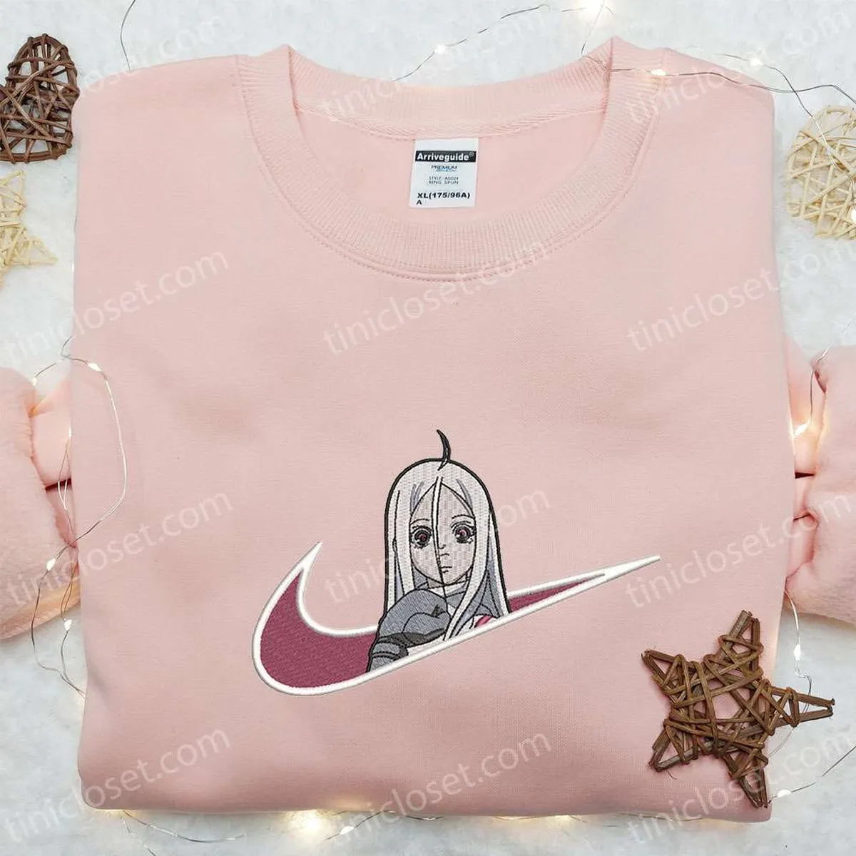 Shiro x Swoosh Anime Embroidered Hoodie, Deadman Wonderland Embroidered Sweatshirt, Custom Embroidered Hoodie Shiro x Swoosh Anime Embroidered Hoodie, Deadman Wonderland Embroidered Sweatshirt, Custom Embroidered Hoodie