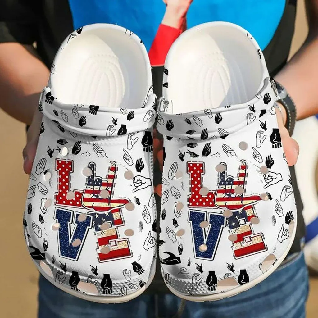 Sign Language I Love You America 4Th Of July Crocs Crocband Clogs