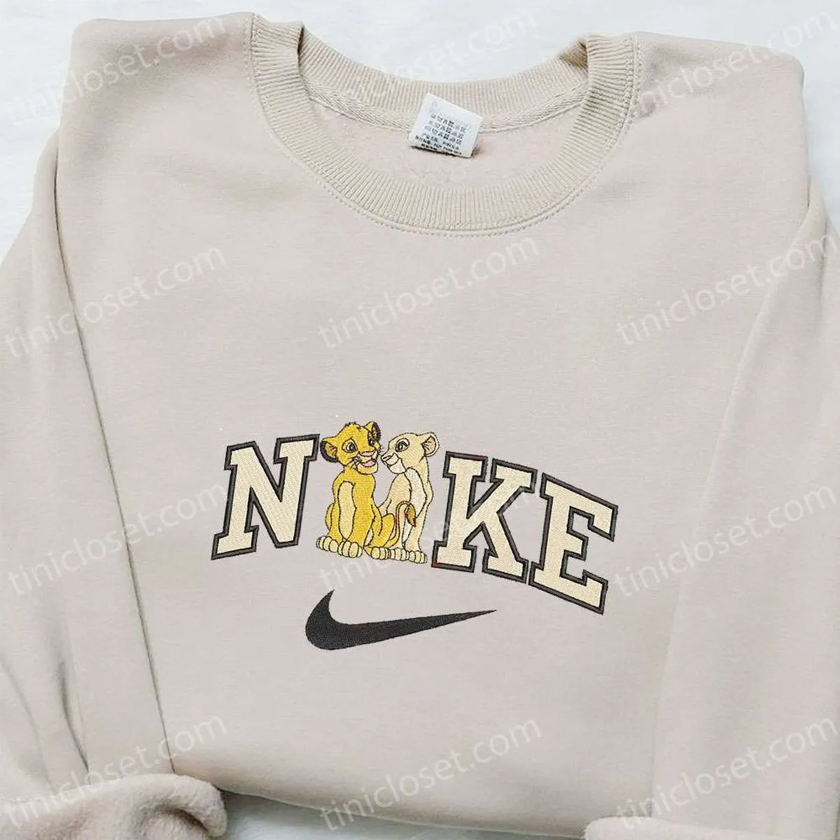 Simba and Nala x Nike Cartoon Embroidered Sweatshirt, Disney Characters Embroidered Shirt, Custom Embroidered Shirt