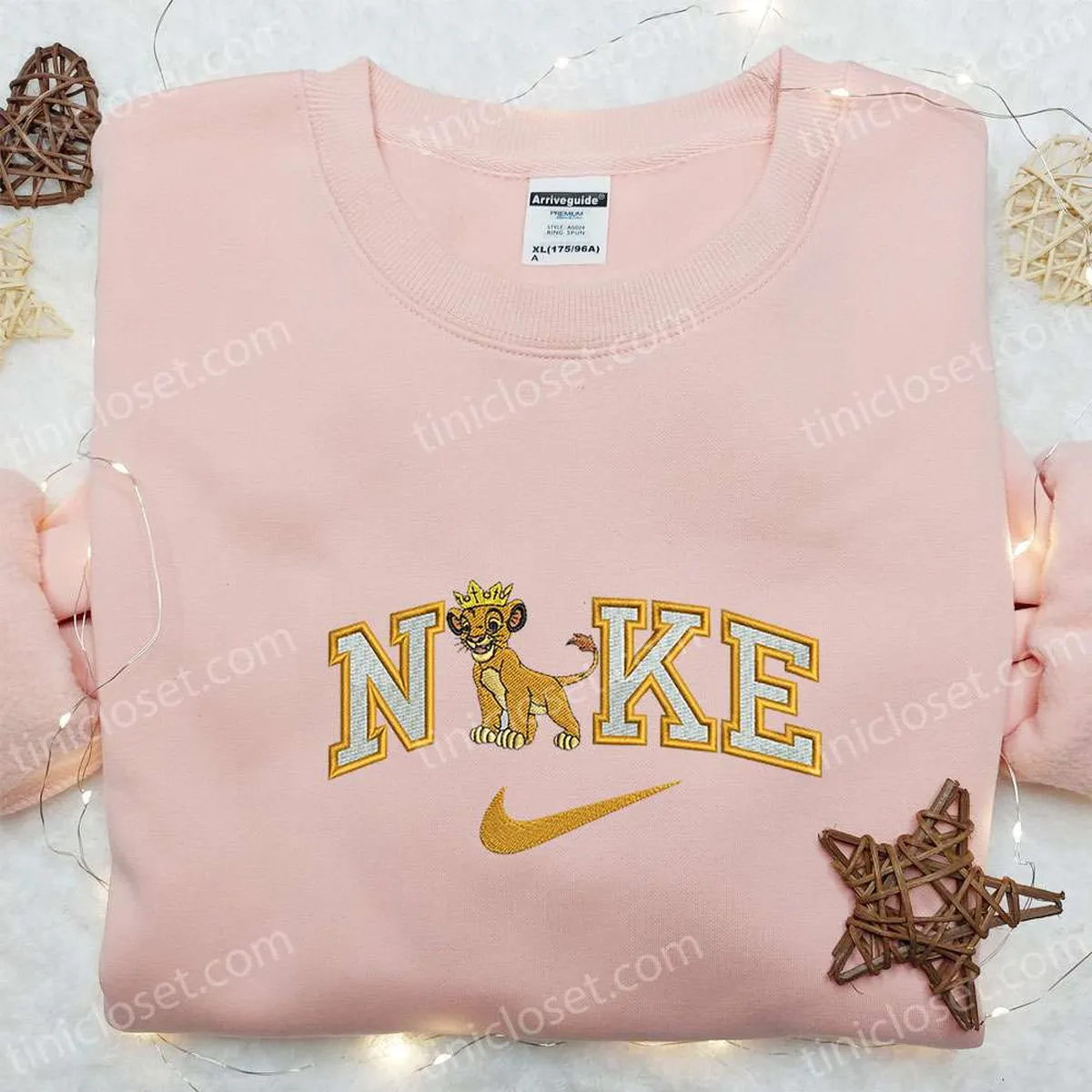 Simba With Crown x Nike Embroidered Shirt, Disney Characters Embroidered Hoodie, Nike Inspired Embroidered Sweatshirt