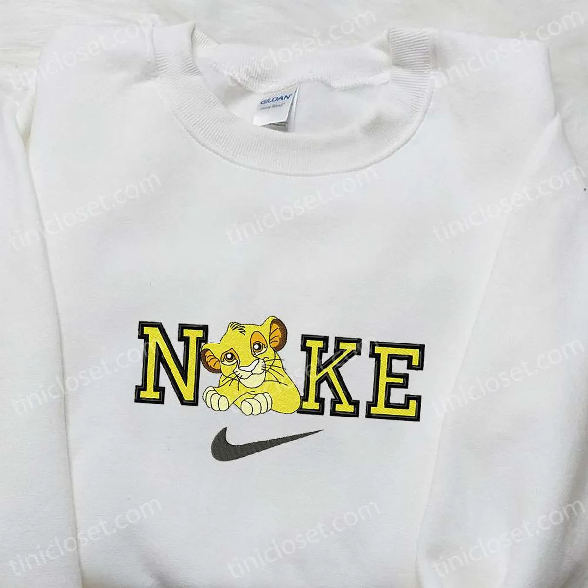 Simba x Nike Cartoon Embroidered Shirt, Nike Inspired Embroidered Shirt, Best Gift for Family