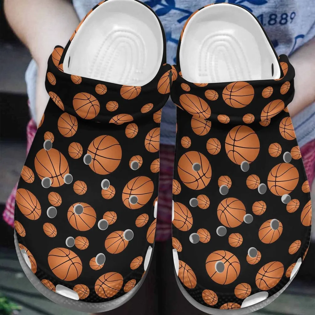 Simple Black Orange Basketball Pattern Clogs