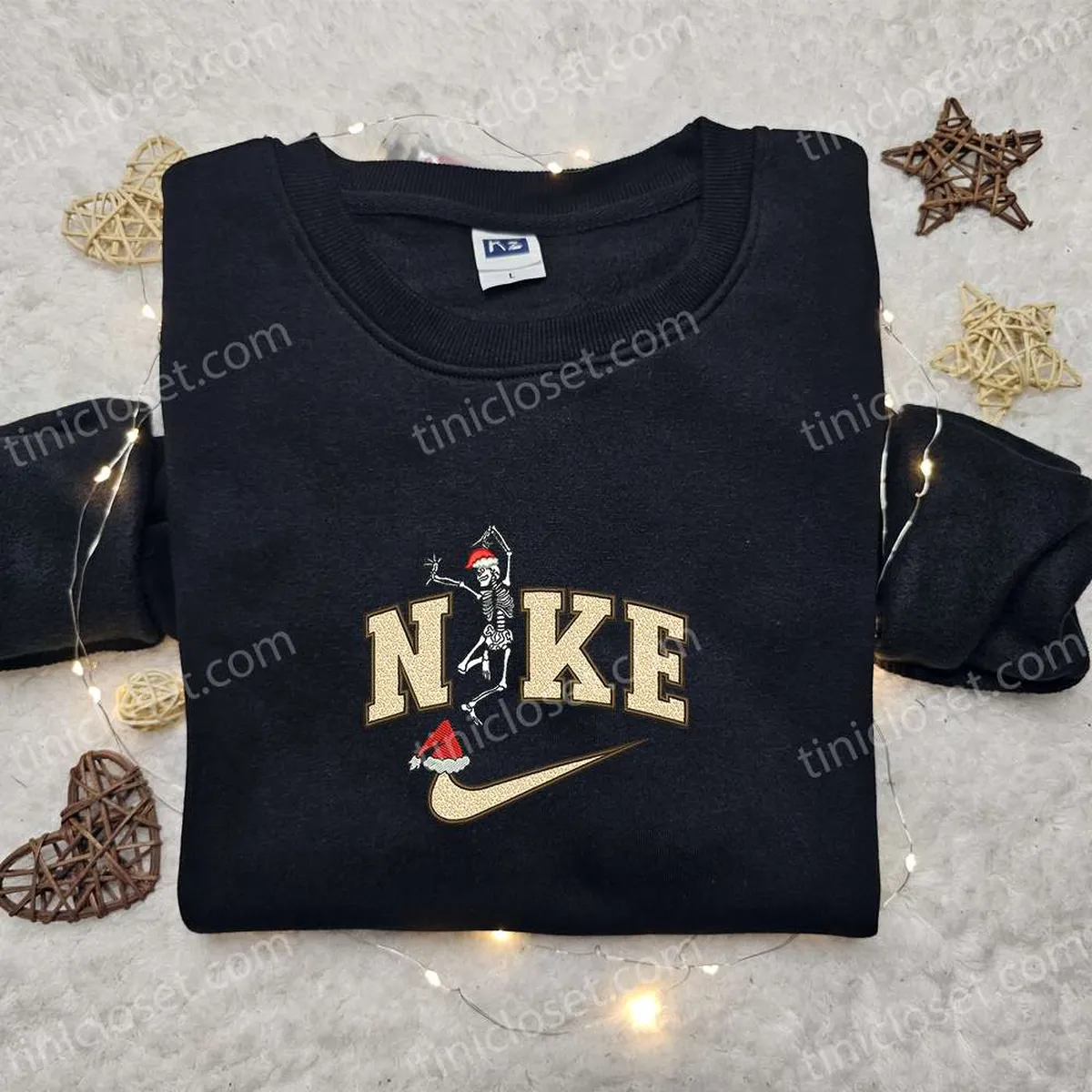 Skeleton Xmas x Nike Embroidered Hoodie, Nike Inspired Embroidered Shirt, Best Halloween Gift Ideas