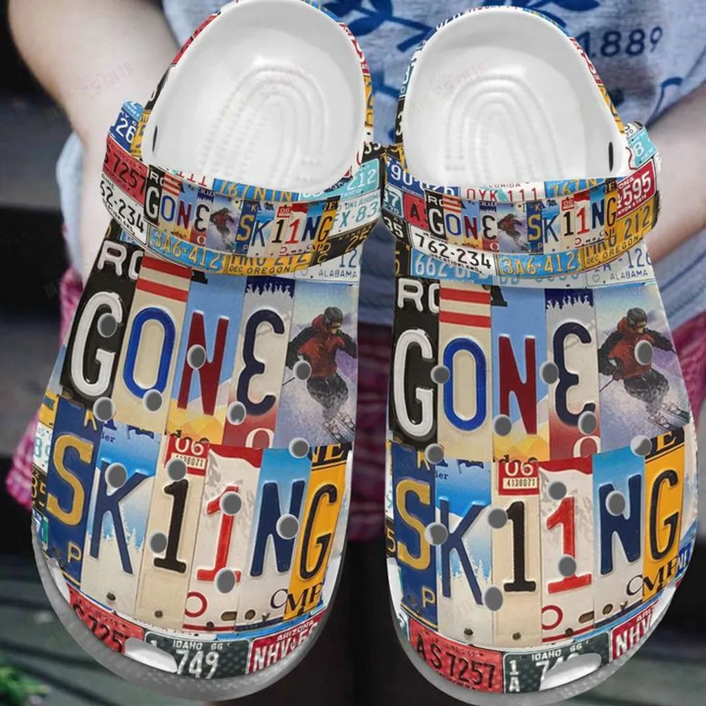 Skiing White Sole Gone Skiing Crocs, Personalized Crocs Classic Clogs