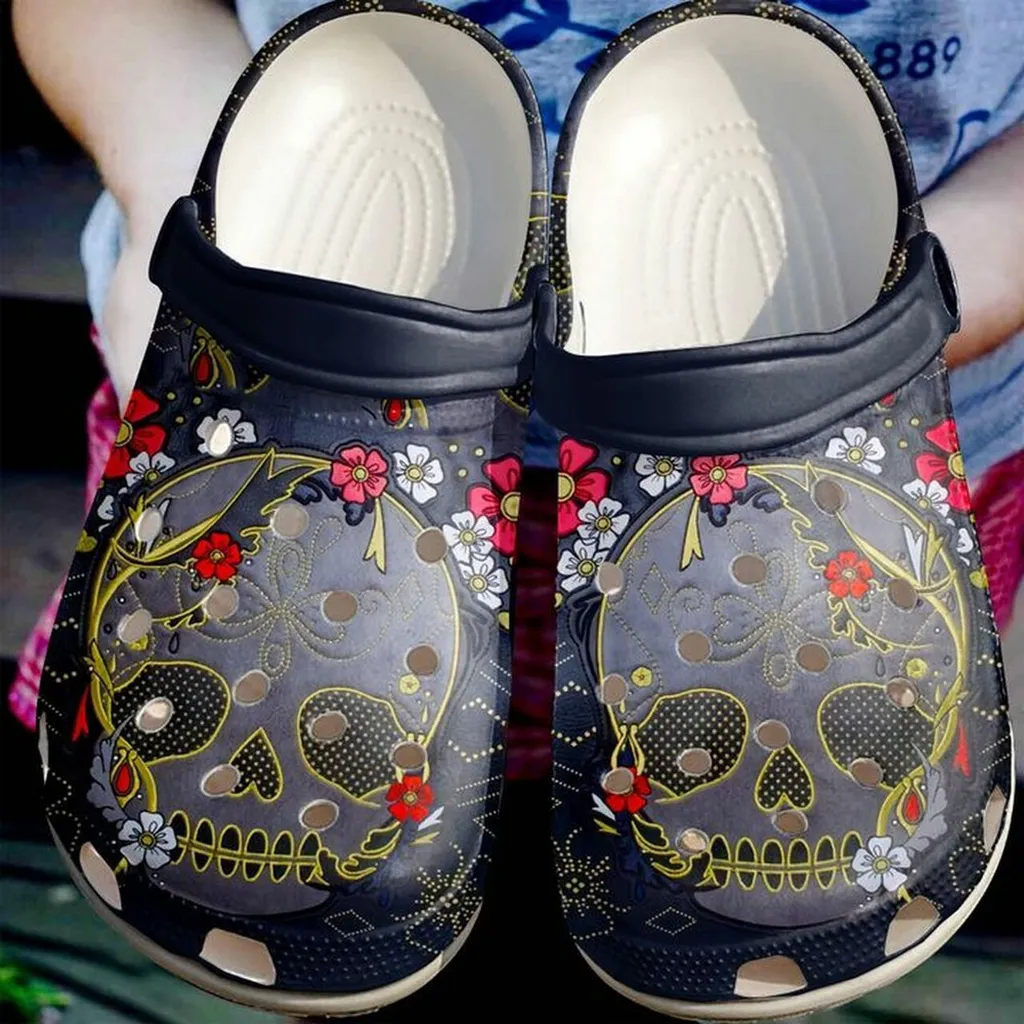 Skull And Flower Floral 102 Gift For Lover Rubber Crocs Clog