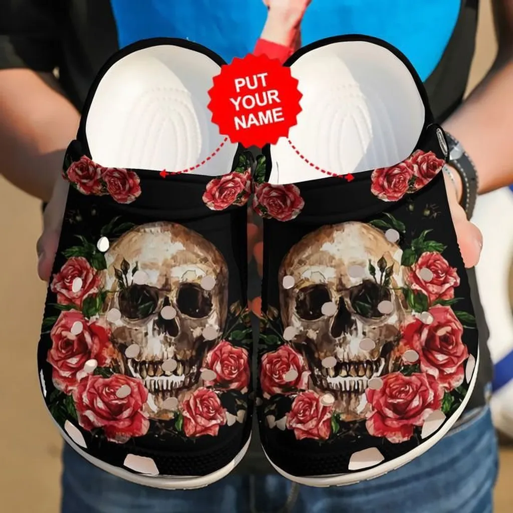 Skull And Red Floral Crocs Clog