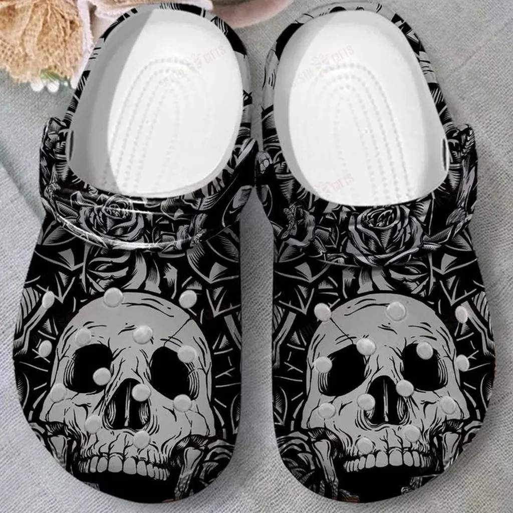 Skull And Rose Crocs, Personalized Crocs Classic Clogs