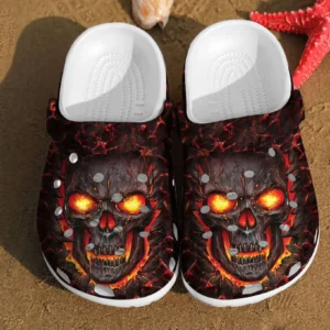 Skull Art Fire Motorcycle Lovers Gift For Fan Classic Water Rubber Crocs Clog