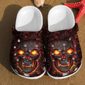 Skull Art Fire Motorcycle Lovers Gift For Motorcyclist Him Her Cool Crocs Clog