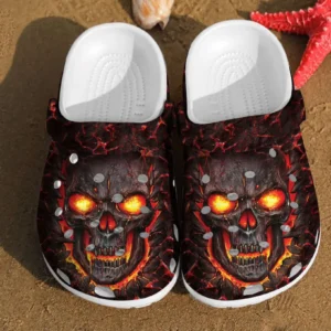 Skull Art Fire Motorcycle Lovers Rubber Crocs Clog