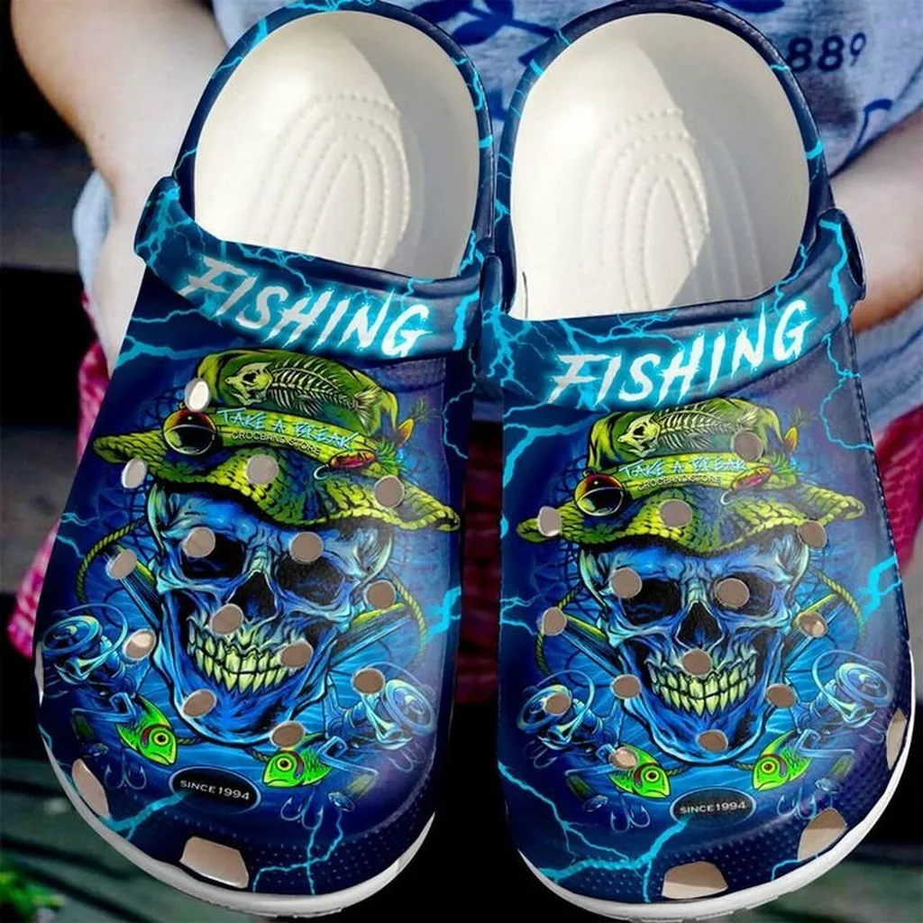 Skull Fisherman Neon 102 Gift For Lover Rubber Crocs Clog