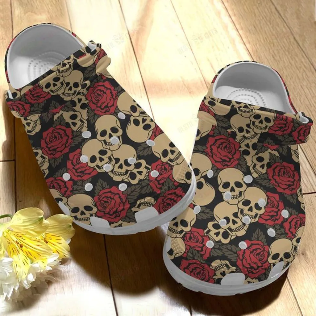 Skull Floral Skull Crocs, Personalized Crocs Classic Clogs