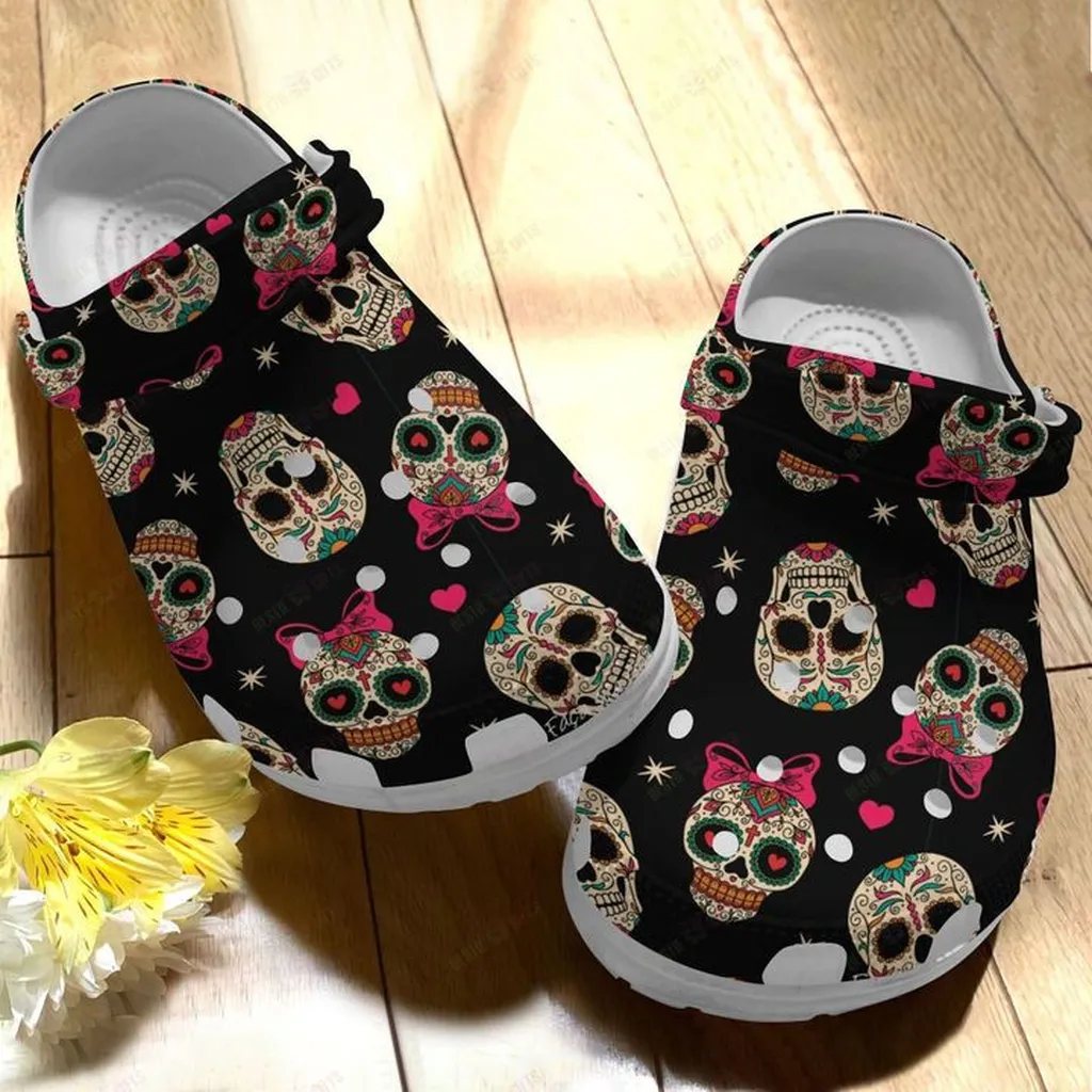 Skull Heart Crocs, Personalized Crocs Classic Clogs