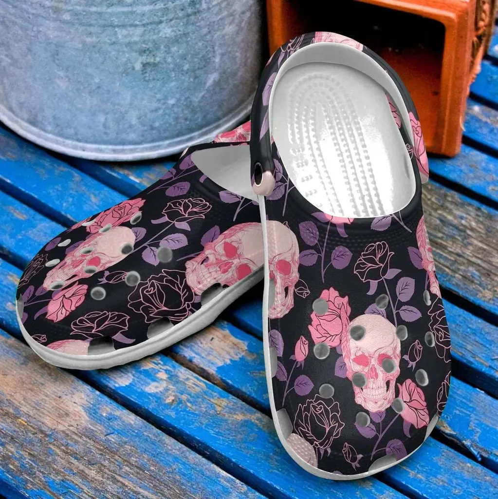 Skull Personalized Clog Custom Crocs Comfortablefashion Style Comfortable For Women Men Kid Print 3D Pink Flower Skull