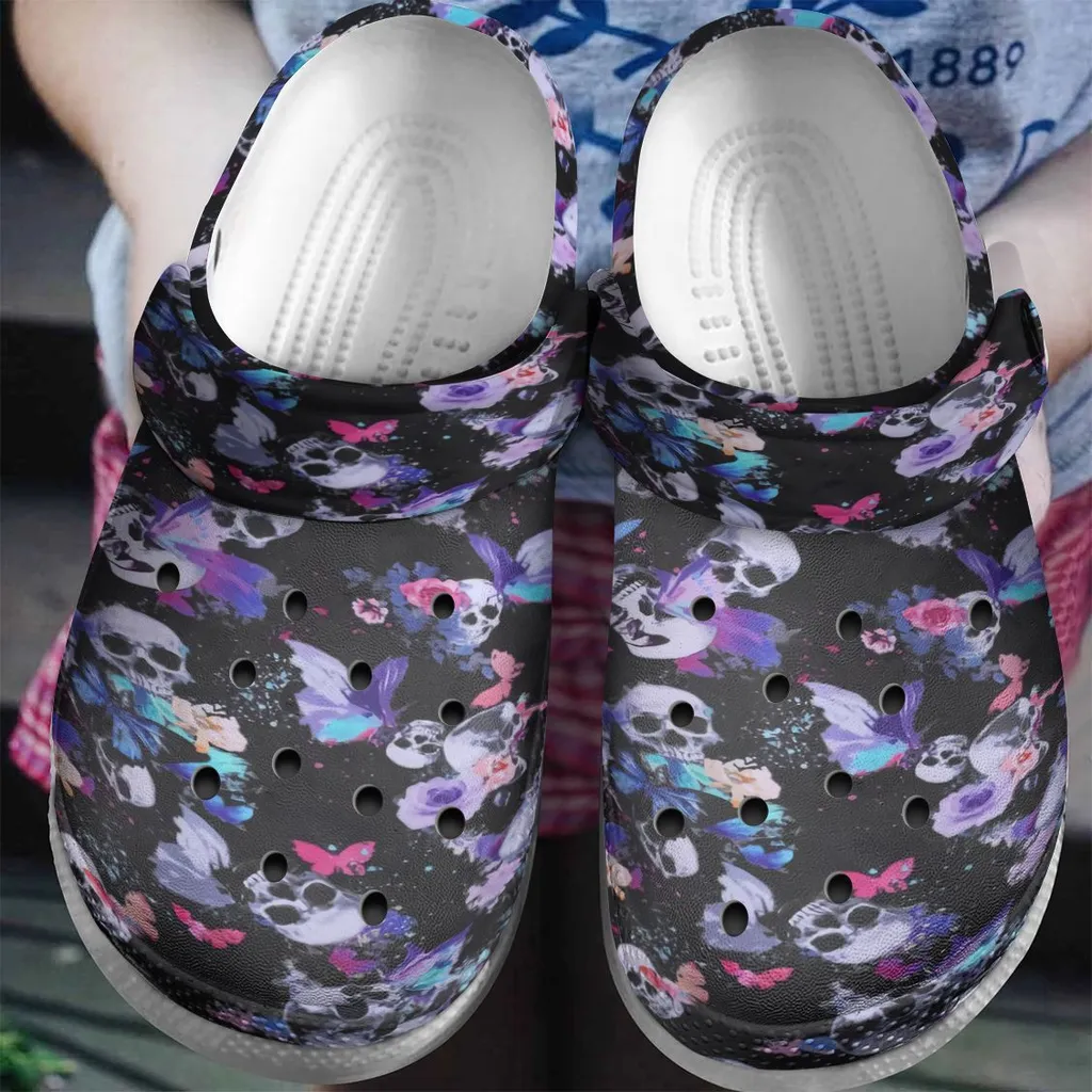 Skull Personalized Clog Custom Crocs Comfortablefashion Style Comfortable For Women Men Kid Print 3D Skull Butterfly