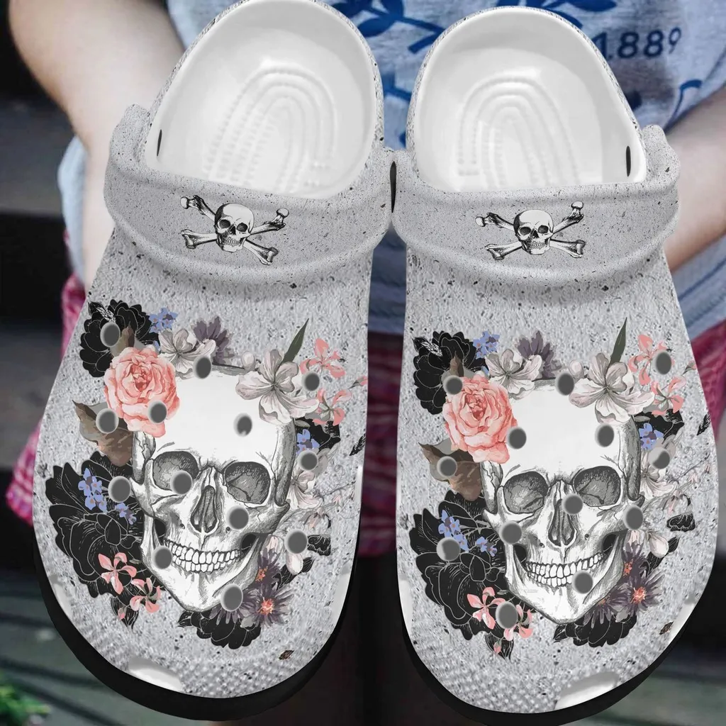 Skull Personalized Clog Custom Crocs Comfortablefashion Style Comfortable For Women Men Kid Print 3D Skull Flowers