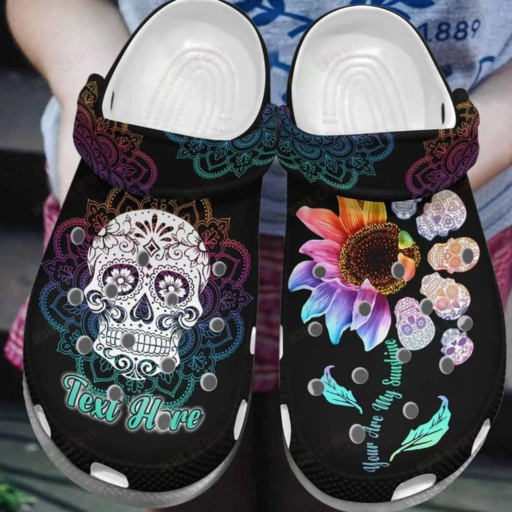 Skull Personalized White Sole My Sunshine Crocs, Personalized Crocs Classic Clogs