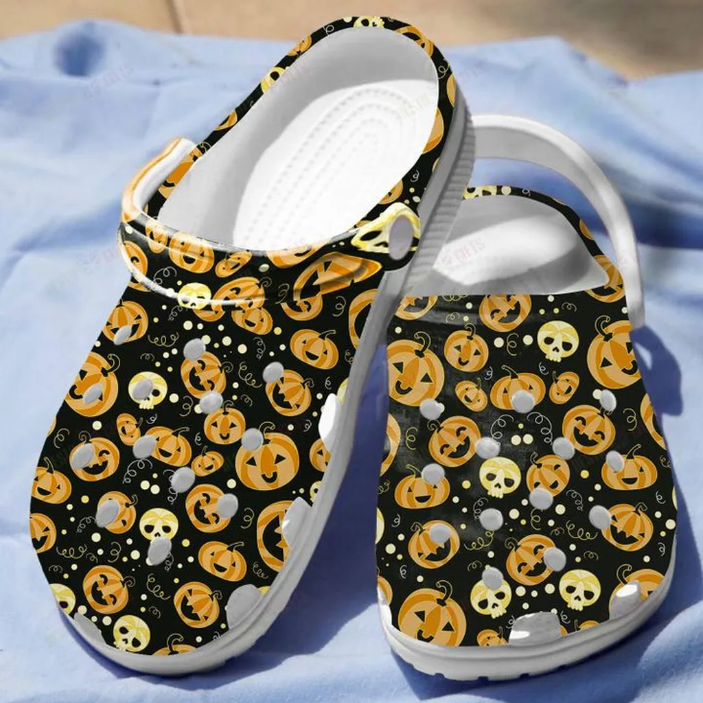 Skull Pumpkin Crocs Classic Clogs