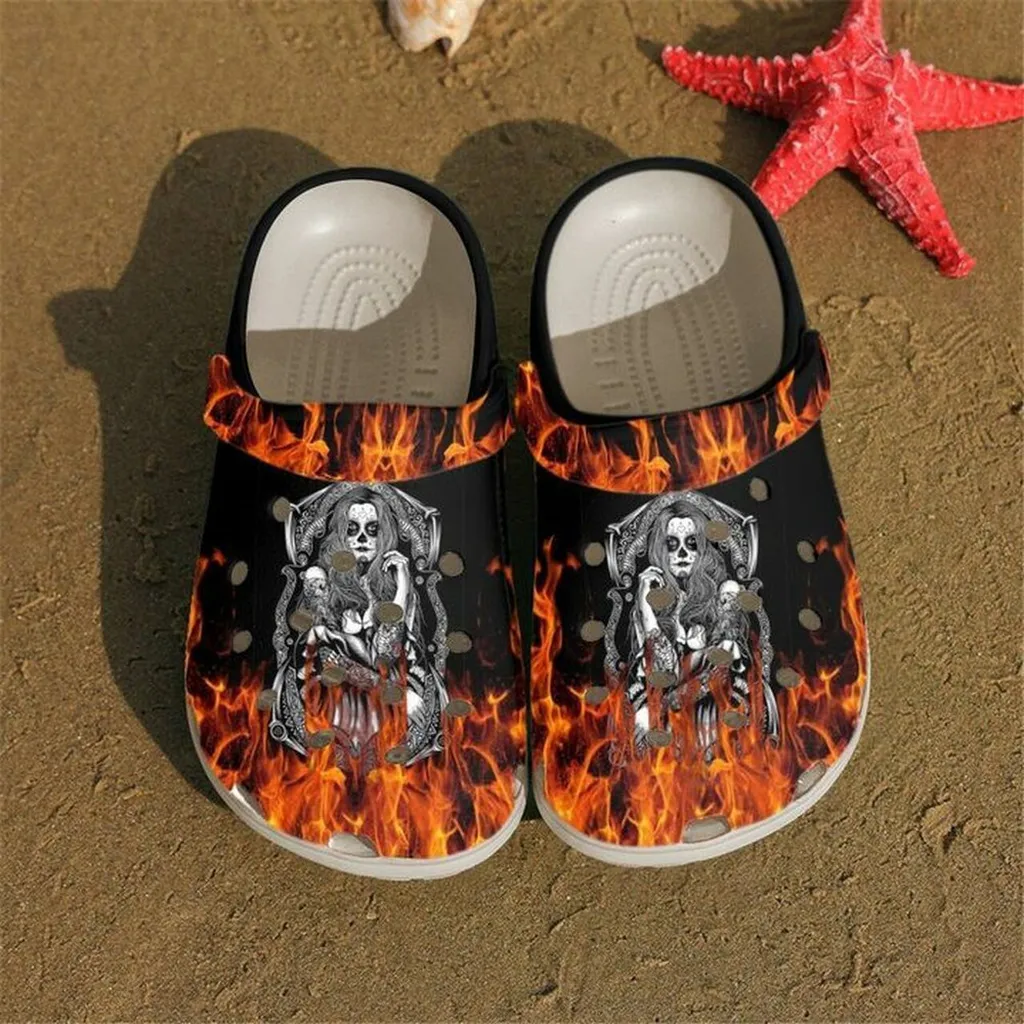 Skull Queen Fire 102 Gift For Lover Rubber Crocs Clog