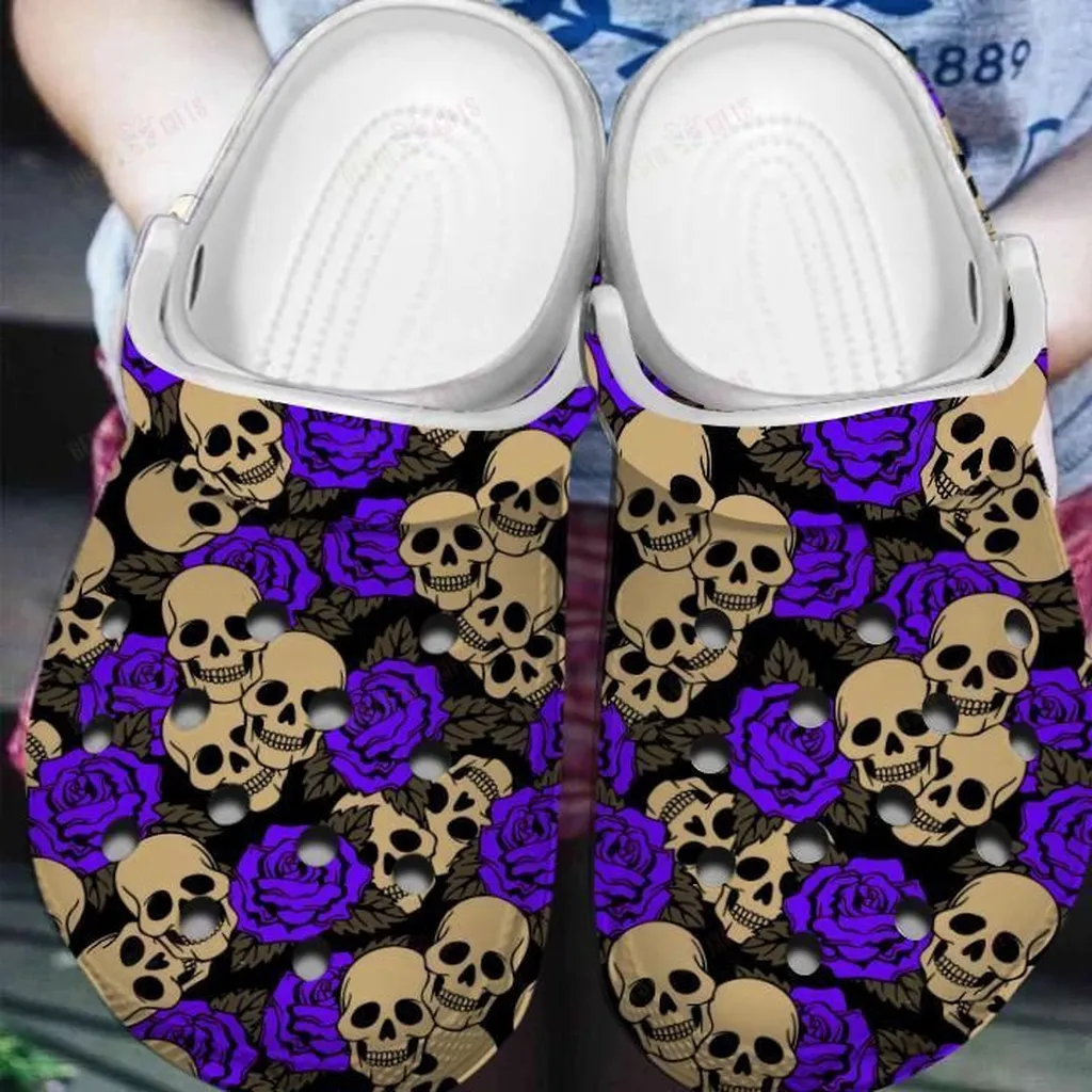 Skull Rose Crocs Classic Clogs