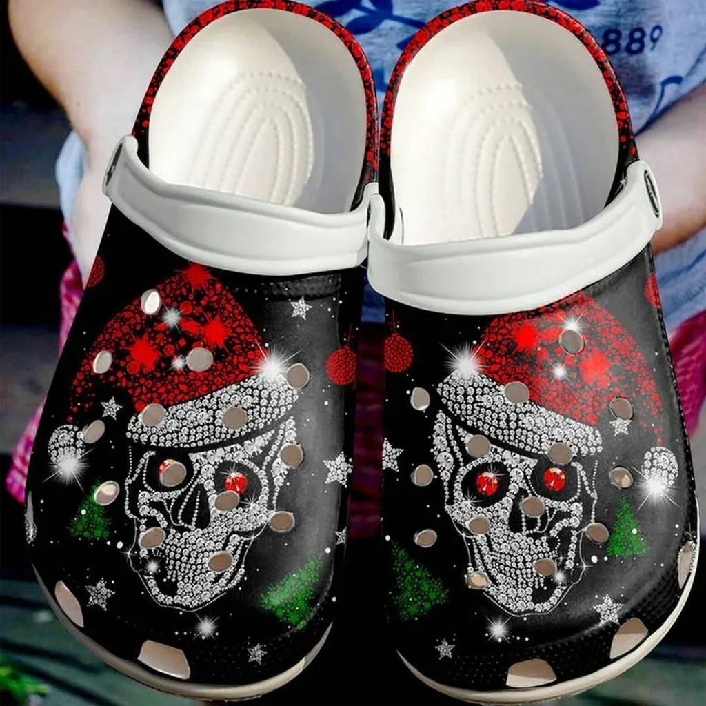 Skull Shiny Christmas Bling Bling 102 Gift For Lover Rubber Crocs Clog