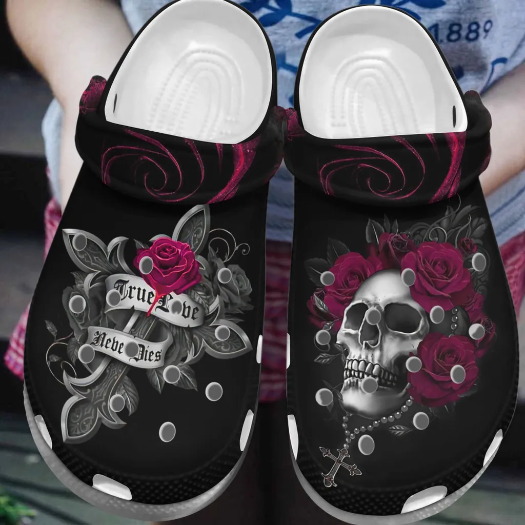 Skull True Lover Never Dies Rubber Crocs Clog