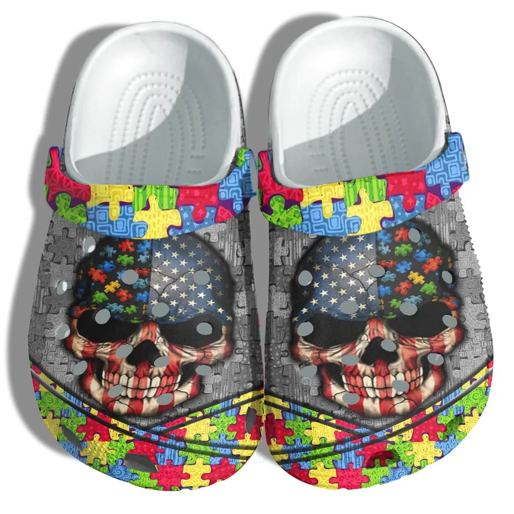 Skull Usa Flag Autism Awareness Crocs