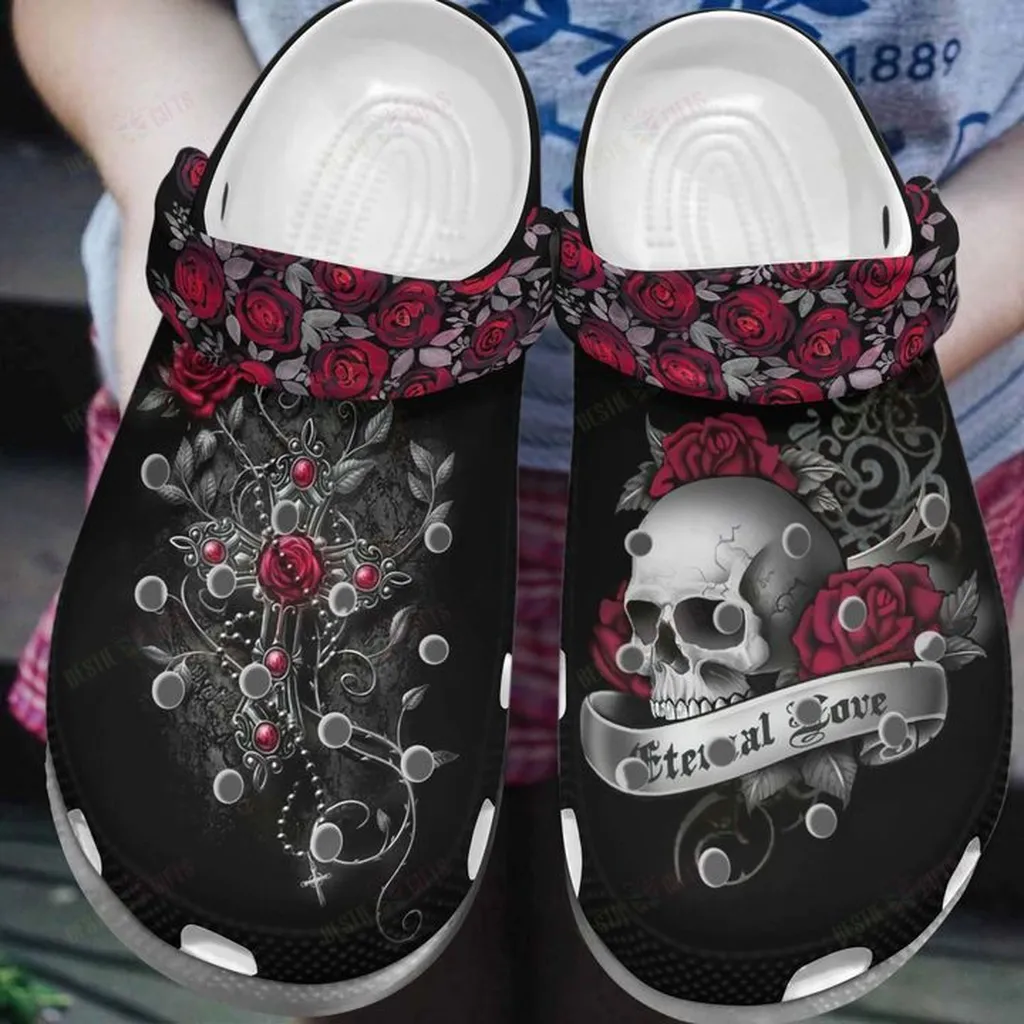 Skull White Sole Love Crocs Classic Clogs