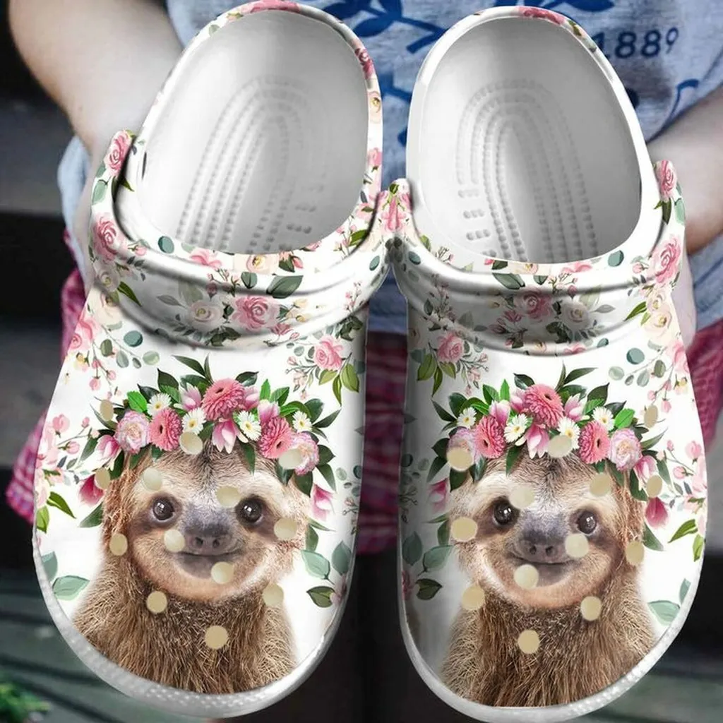 Sloth Baby Flower Pink 102 Gift For Lover Rubber Crocs Clog