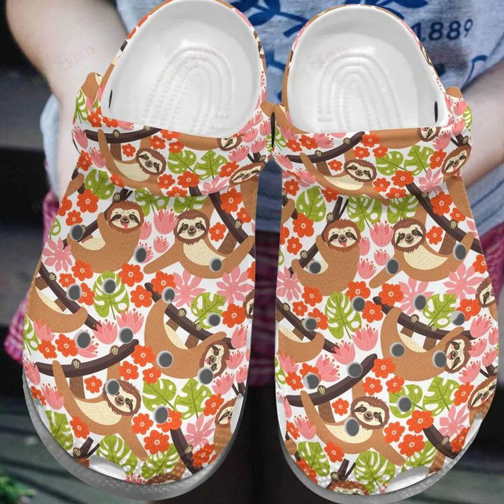 Sloth Colorful Crocs, Personalized Crocs Classic Clogs