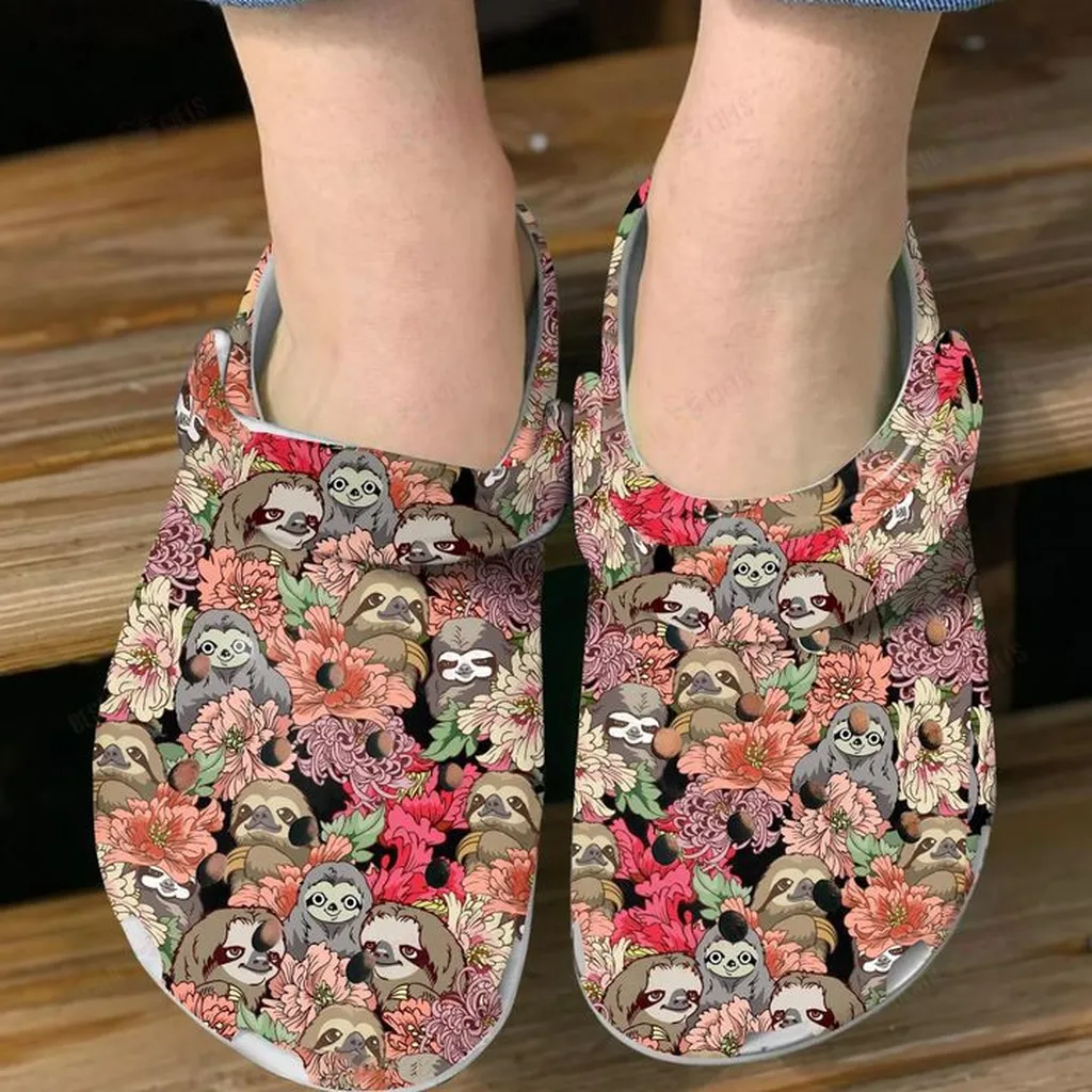 Sloth Floral Crocs Classic Clogs