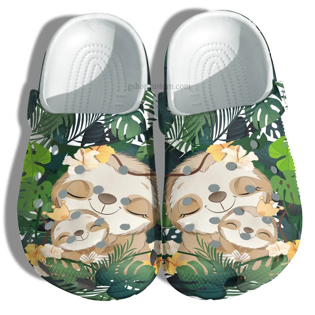 Sloth Mom Sloth Baby Floral Tropical Beach Crocs